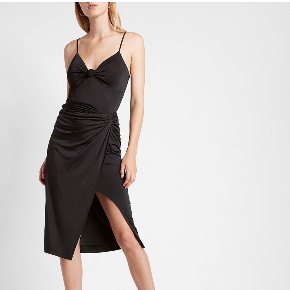 Express Body Contour Twist Front Midi Skirt With Built-In Shapewear